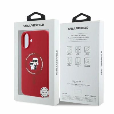 4. Karl Lagerfeld Silicone Karl&Choupette Heads Ring MagSafe iPhone 16 Case - Red