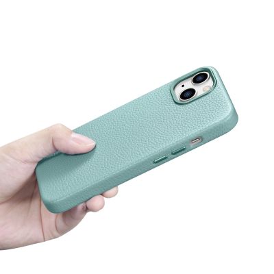 21. iCarer Litchi Premium Leather Case iPhone 14 Plus Magnetic Leather Case with MagSafe Green (WMI14220711-GN)