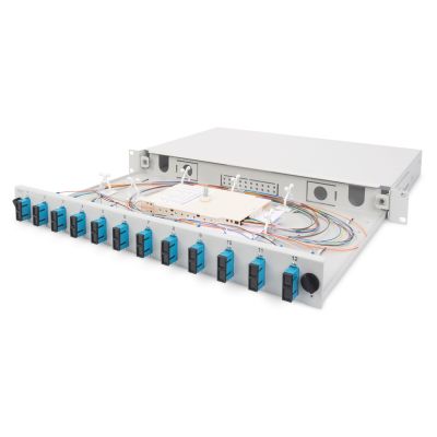 3. FO patch panel without faceplate 19'' 1U, sliding, PG13.5 and PG16 gland, ties/holders, gray