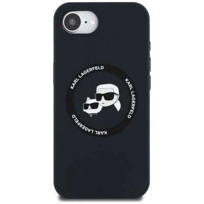 3. Karl Lagerfeld Liquid Silicone Karl & Choupette Heads Case with MagSafe for iPhone 16e - Black