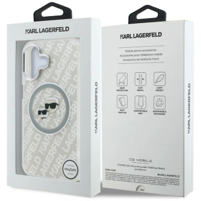 8. Karl Lagerfeld IML Glitter Karl & Choupette Heads Logo MagSafe iPhone 16 Case - Gray