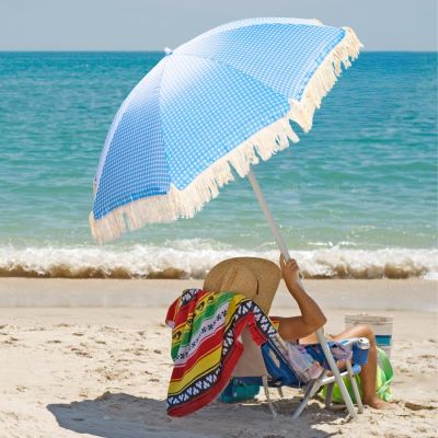 6. BEACH AND GARDEN UMBRELLA WITH FRINGE 174 CM BLUE