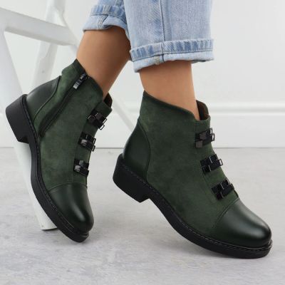 10. Green Women’s Suede-Look Lined Ankle Boots M.Daszyński SA252-4