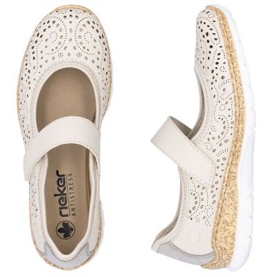 4. Rieker N4299-60 comfortable women's shoes with openwork velcro in beige