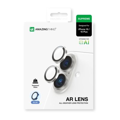 4. AmazingThing AR Aluminum 2 Lens Glass with Camera Lens Frame for iPhone 16 / 16 Plus - Blue