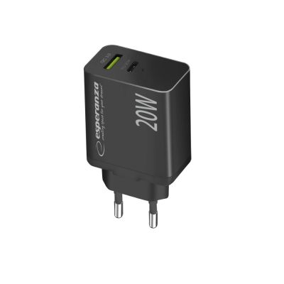 4. ESPERANZA 20 W USB-C PD 20 W / USB-A QC 3.0 18 W Mains Charger, Black EZC105K