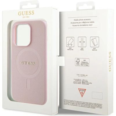 8. Guess GUHMP14LPSAHMCP case for iPhone 14 Pro - pink Saffiano MagSafe