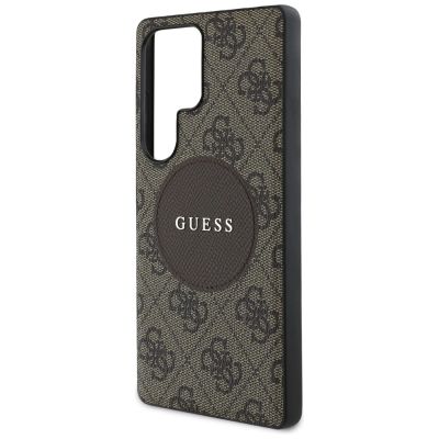 6. Guess 4G Round Patch Classic Logo MagSafe Case for Samsung Galaxy S25 Ultra Brown