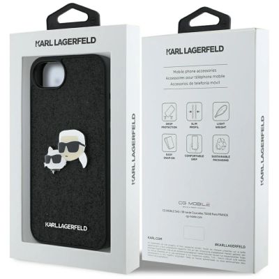 8. Karl Lagerfeld Fixed Glitter Karl&Choupette Heads Metal Pin iPhone 16e Case - Black
