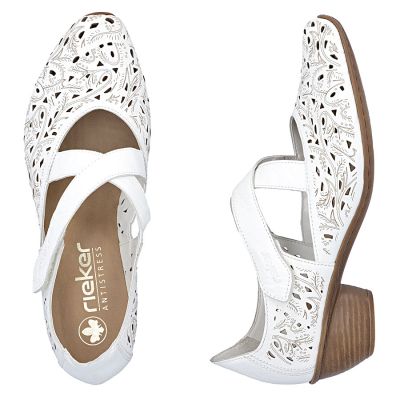 3. Women's leather openwork high-heeled shoes, white, Rieker 43773-80