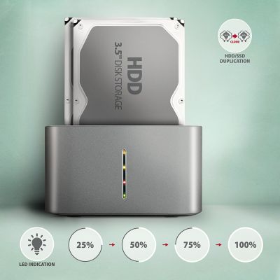 3. AXAGON ADSA-DC USB3.2 Gen1 Docking Station - 2x SATA 6G CLONE DUAL HDD ASMedia