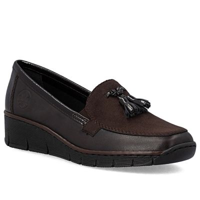 7. Rieker 53771-25 women's leather wedge shoes, comfortable brown
