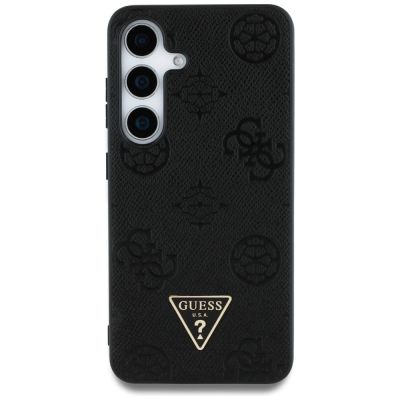 3. Guess Grained Hot Stamp Peony Pattern Triangle Logo MagSafe Case for Samsung Galaxy S25 Black