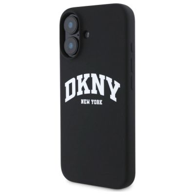2. DKNY Silicone White Printed Logo MagSafe iPhone 16 Case - Black