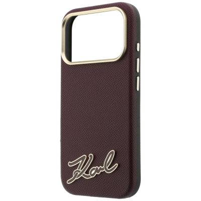 6. Karl Lagerfeld Grained with Resin Signature Logo MagSafe case for iPhone 18 Pro Max / 17 Pro Max - burgundy