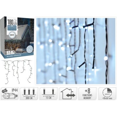18. CHRISTMAS TREE LIGHTS OUTDOOR LIGHT CURTAIN 180 LED CONTROLLER TIMER COOL WHITE TRANSPARENT CABLE