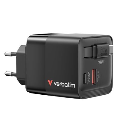 Verbatim Gan 65W charger 2xUSB-C PD, 1xUSB-A, retrac. Cable 32217