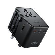 Acefast Z8 GaN 45W Travel Adapter 3x USB-C + 2x USB-A Travel Wall Charger with 2500W AC Socket - Black
