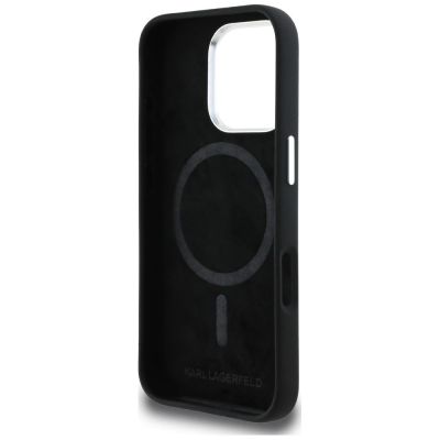 7. Karl Lagerfeld Silicone Heart Sign Logo MagSafe Case for iPhone 16 Pro - Black