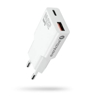 2. EVERACTIVE WALL CHARGER 1 x USB, 1 x USB-C QUICK CHARGE 3.0 20W SUPER SLIM WHITE SC-340Q