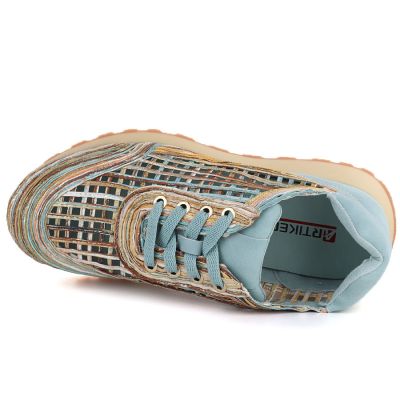 3. Women's openwork shoes in blue and beige Artiker 58C1289
