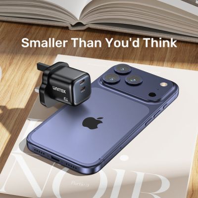 21. UNITEK 2X GAN 45W CHARGING UNIT, 2XUSB-C PD 3.0, QC, BLACK