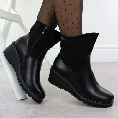 5. Women's black suede wedge ankle boots M.Daszyński 2510
