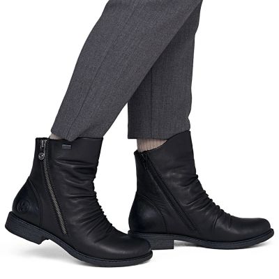 12. Rieker 74853-00 Waterproof Black Leather Ankle Boots for Women