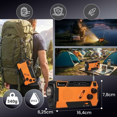 20. Extralink Solar Emergency Radio with Crank Dynamo Powerbank 4000mAh with SOS Flashlight SR-4000 Portable Analog Black, Orange