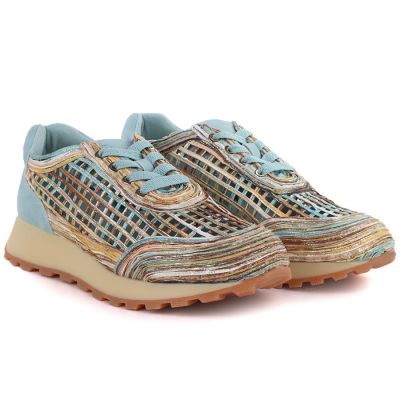 4. Women's openwork shoes in blue and beige Artiker 58C1289