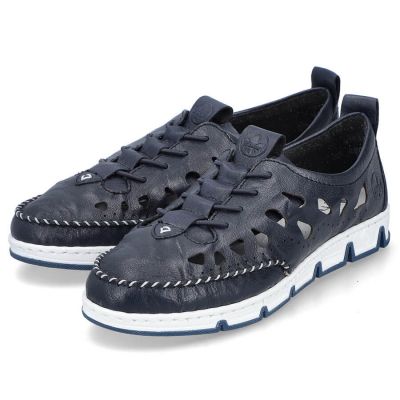 8. Rieker W RKR652 navy blue openwork leather shoes