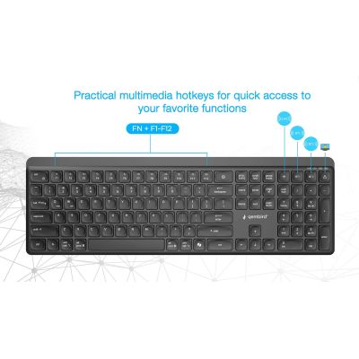 6. GEMBIRD WIRELESS KEYBOARD + MOUSE SET SLIM PRO BUSINESS, DUAL MODE, 2.4 GHZ + BT, US LAYOUT, BLACK