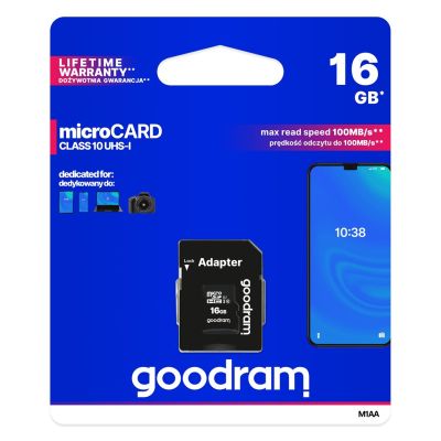 3. GoodRam M1AA-0160R12 Memory Card (16GB; Class 10, Class U1; Adapter, Memory Card)