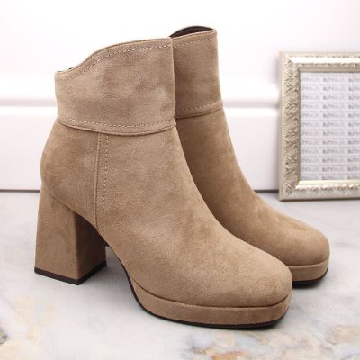 12. Suede ankle boots with a block heel and platform, insulated, M.Daszyński W SAN24B, beige