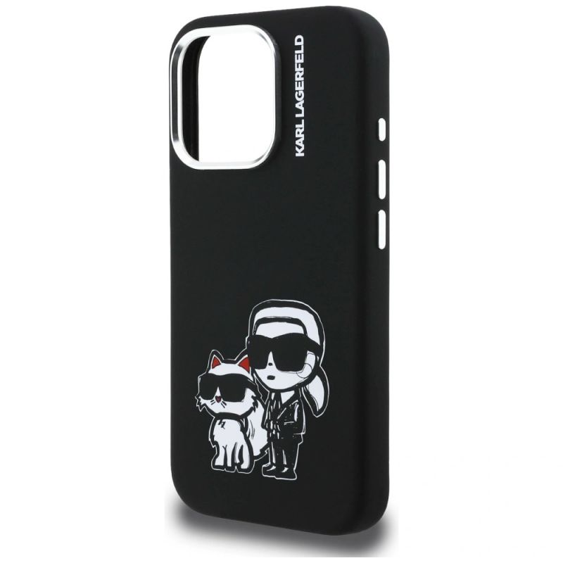 6. Karl Lagerfeld Silicone Karl&Choupette Sketch MagSafe Case for iPhone 16 Pro Max - Black