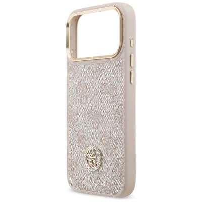 6. Guess 4G Strass Logo & Big Strap Metal Buttons MagSafe Case for iPhone 17 Pro Max - Pink