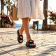 8. Women's leather wedge sandals, black, S.Barski KV61-6046