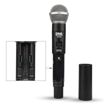 9. DNA DVS2 - Wireless microphone, 2x handheld transmitter + base, UHF band 560-590 MHz