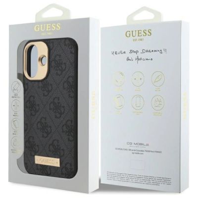 8. Guess 4G Logo Plate MagSafe Case for iPhone 16 Plus - Black