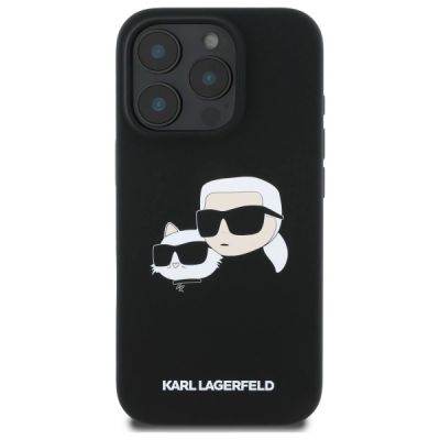 3. Karl Lagerfeld Silicone Case Heads Print MagSafe for iPhone 16 Pro Max - Black