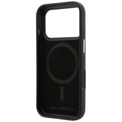 7. Karl Lagerfeld Grained with Resin Signature Logo MagSafe case for iPhone 18 Pro / 17 Pro - burgundy
