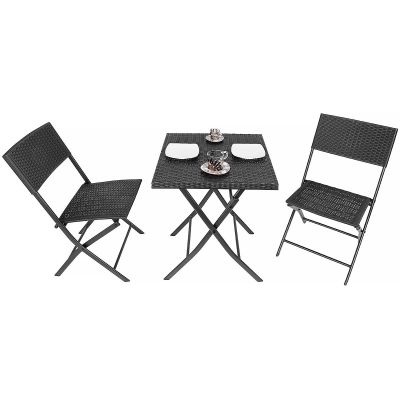 40. BALCONY FURNITURE SET TABLE 58X58X70CM AND 2 BLACK CHAIRS