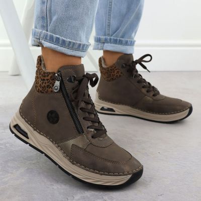 6. Women's brown leopard print ankle boots Rieker 44565-25