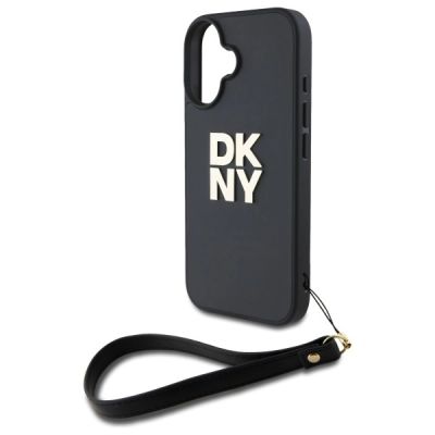 5. DKNY Wrist Strap Stock Logo iPhone 16 Case - Black