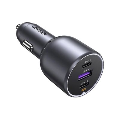2. Ugreen EC705 130 W car charger, 2x USB-C, 1x USB-A – grey