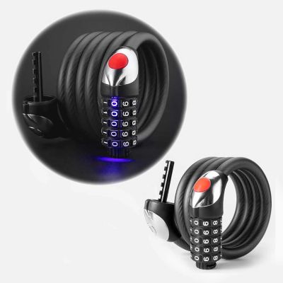 4. Rockbros RKS531 bicycle lock with 5-digit code, steel cable, 120 cm, with LED lighting - black