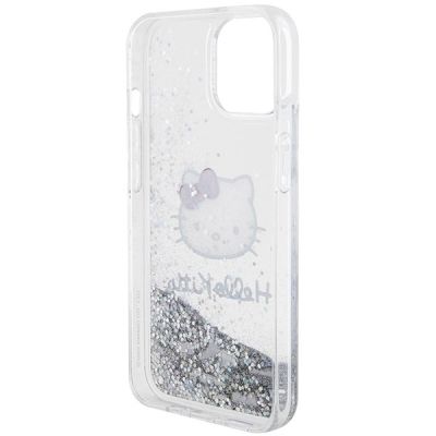 5. Hello Kitty Liquid Glitter Charms Kitty Head case for iPhone 15 - silver