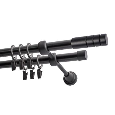 Double Curtain Rod Ø 19 mm Black 480 cm TECHNO with Rings KOWALSKI