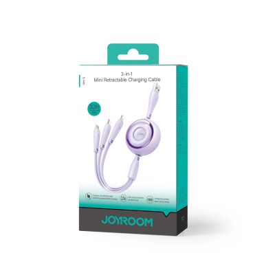 5. Joyroom Colorful Series S-A40 Cable Retractable 3in1 USB-A - USB-C / Lightning / Micro USB 1m - Purple