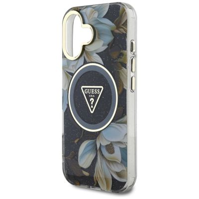 6. Guess Glitter Flowers Triangle Buttons MagSafe case for iPhone 16 black